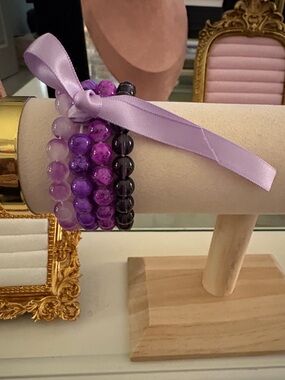Purple Beaded Stackable Bracelet Set - Women Accessories